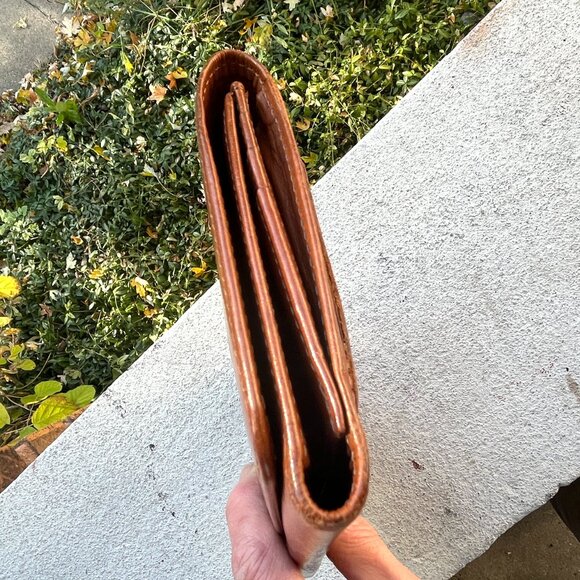 COACH Vintage 90s Water Buffalo Leather Tan Checkbook Clutch Continental Wallet - Picture 8 of 9